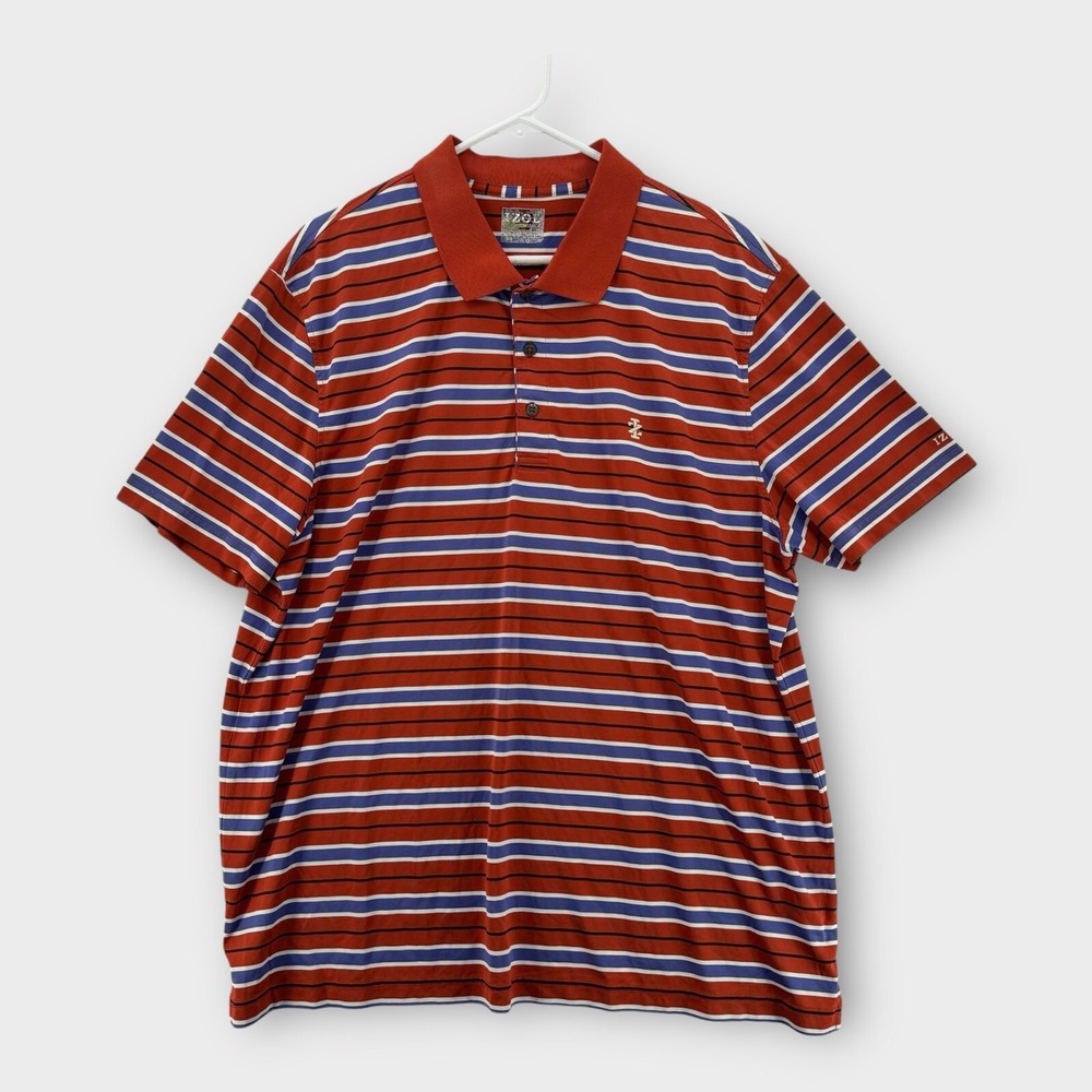 IZOD Golf Polo Shirt Mens XXL Red Striped Embroidered Short Sleeve Athletic